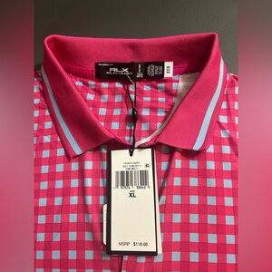 RLX Ralph Lauren Tailored Fit Pink and Silver Checkered Sleeveless Polo Shirt Xl